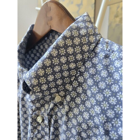 Sid Mashburn Men's Sz L Blue White Geometric Button Down Sport Shirt Casual - Picture 3 of 11